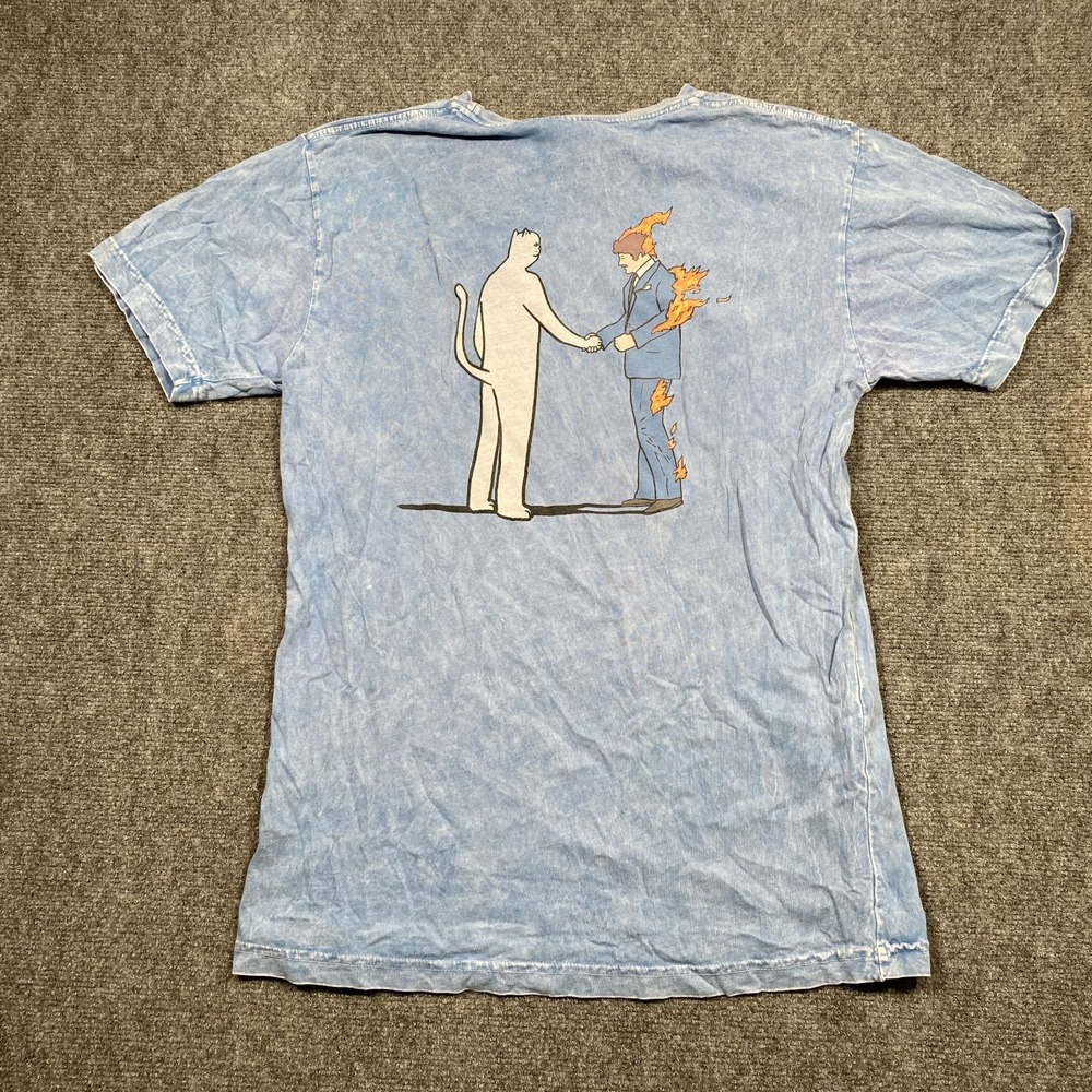 RIPNDIP Handshake Tee Acid-Wash‎ Blue Graphic Streetwear T-Shirt Size M
